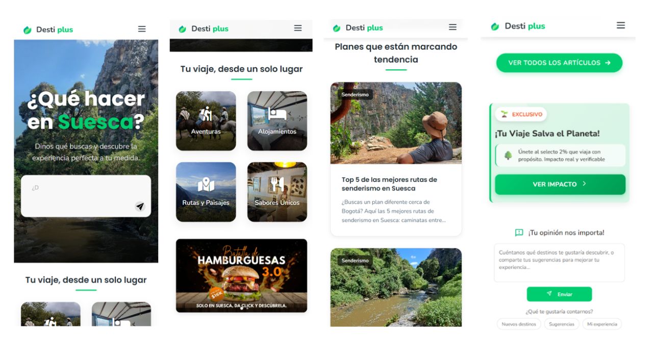 Destiplus en el celular: inicio, categorías, artículos y buzón de opiniones
