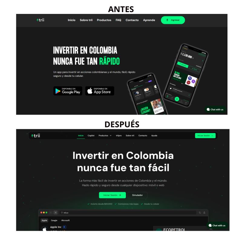 Migración y desarrollo de sitios web de trii