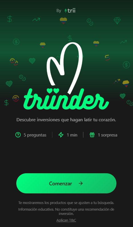 Triinder: experiencia de match financiero